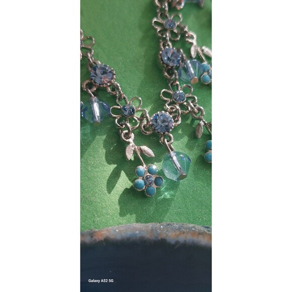 Cute cookie lee blue flowers ab rhinestone necklace+ bonus unsigned brooch - Picture 6 of 11